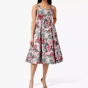 NWT Adrianna Papell Floral Notched Neck Sleeveless Midi Dress